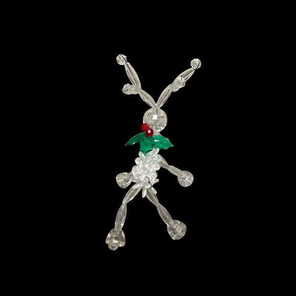 Vintage 1970s Clear Plastic Beaded Holly Berry Reindeer Christmas Ornament - Picture 3 of 4